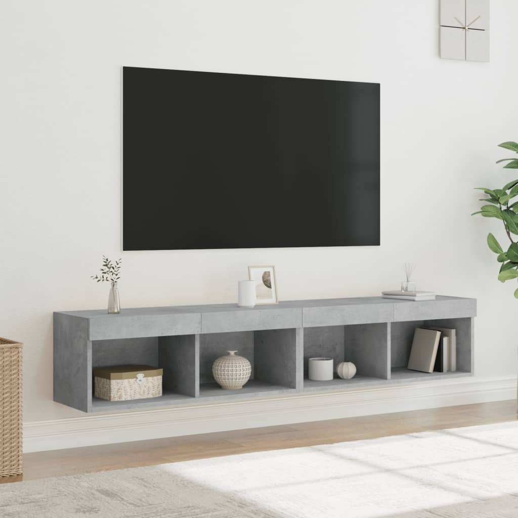 vidaXL Comode TV cu lumini LED, 2 buc., gri beton, 80x30x30 cm