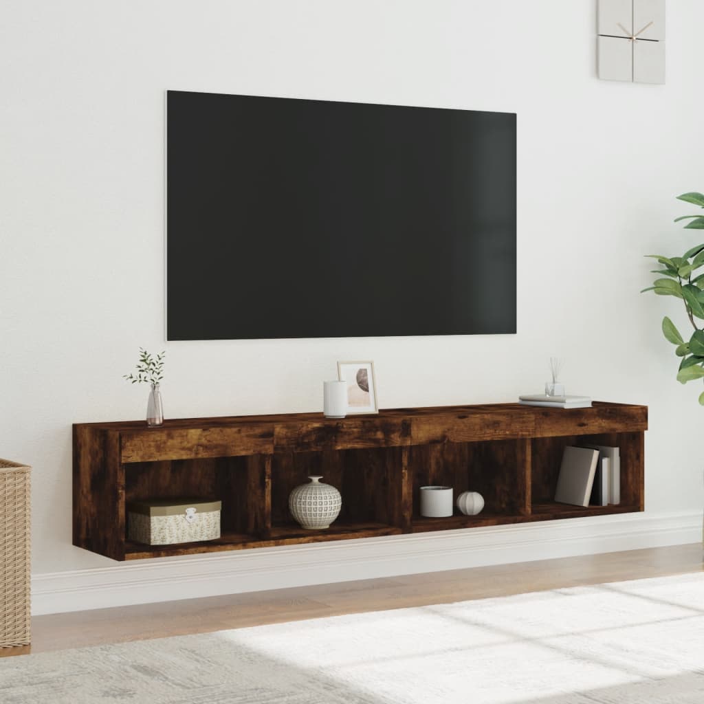 vidaXL Comode TV cu lumini LED, stejar fumuriu, 80x30x30 cm