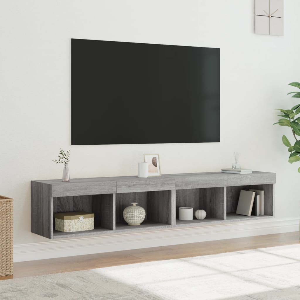 vidaXL Comode TV cu lumini LED, 2 buc., gri sonoma, 80x30x30 cm