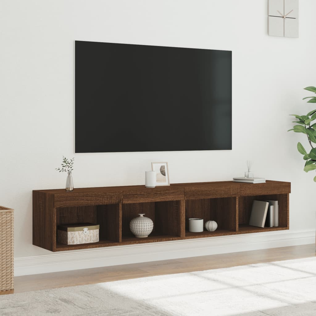 vidaXL Comode TV cu lumini LED, 2 buc., stejar maro, 80x30x30 cm