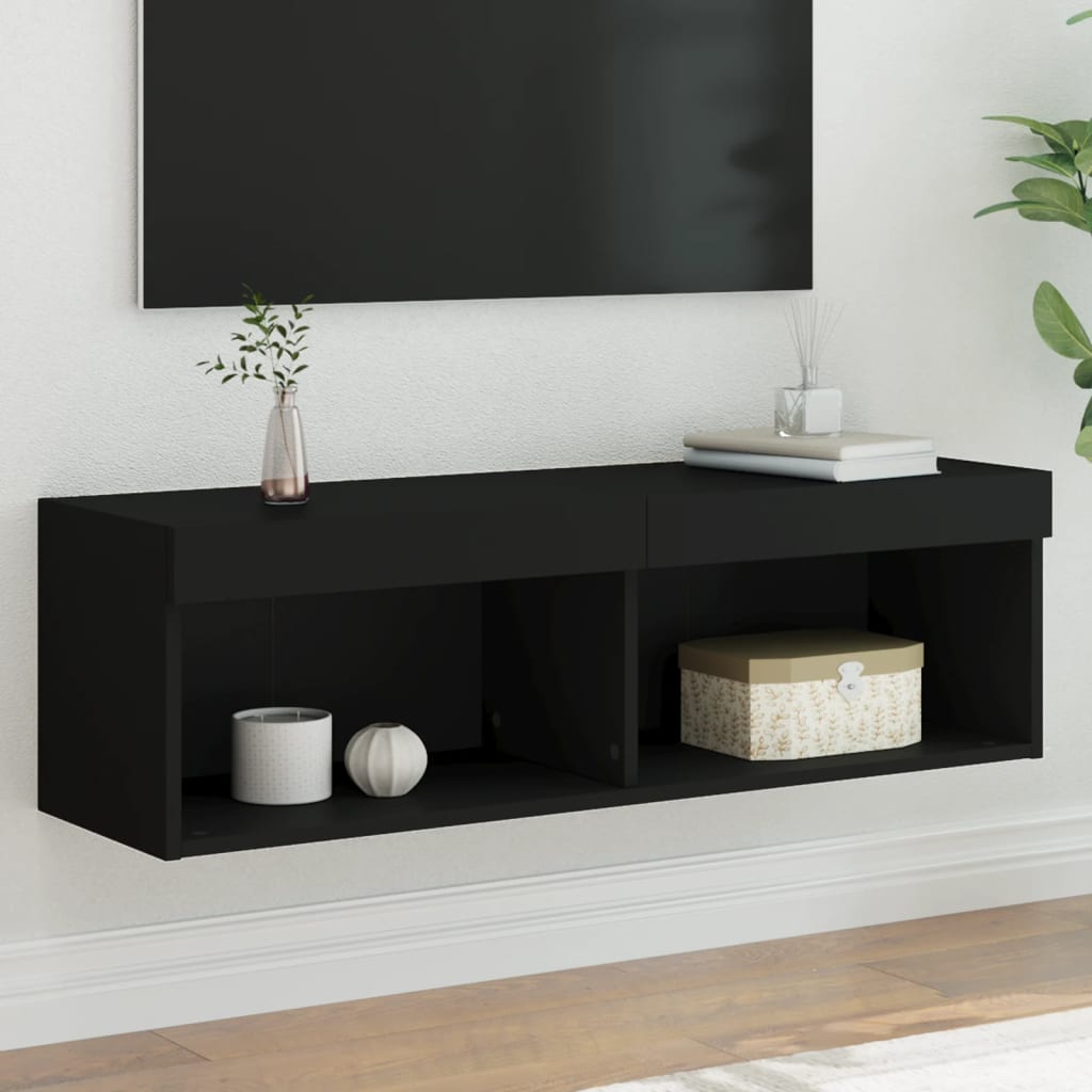 vidaXL Comodă TV cu lumini LED, negru, 100x30x30 cm