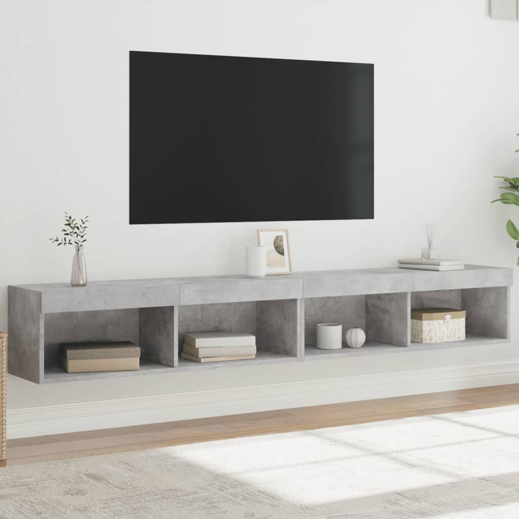 vidaXL Comode TV cu lumini LED, 2 buc., gri beton, 100x30x30 cm