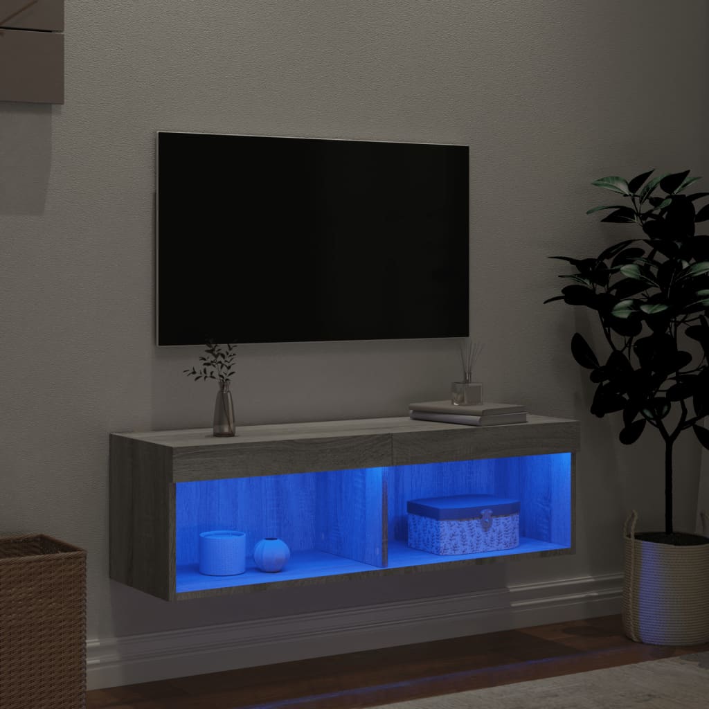 Gossi Comodă TV cu lumini LED, gri sonoma, 100x30x30 cm