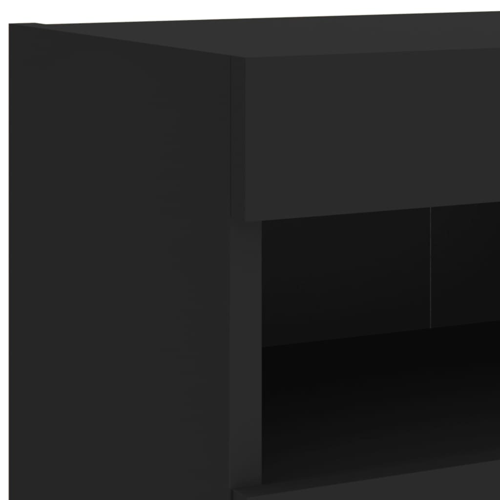 Gossi Comode TV de perete cu lumini LED, 2 buc., negru, 80x30x40 cm