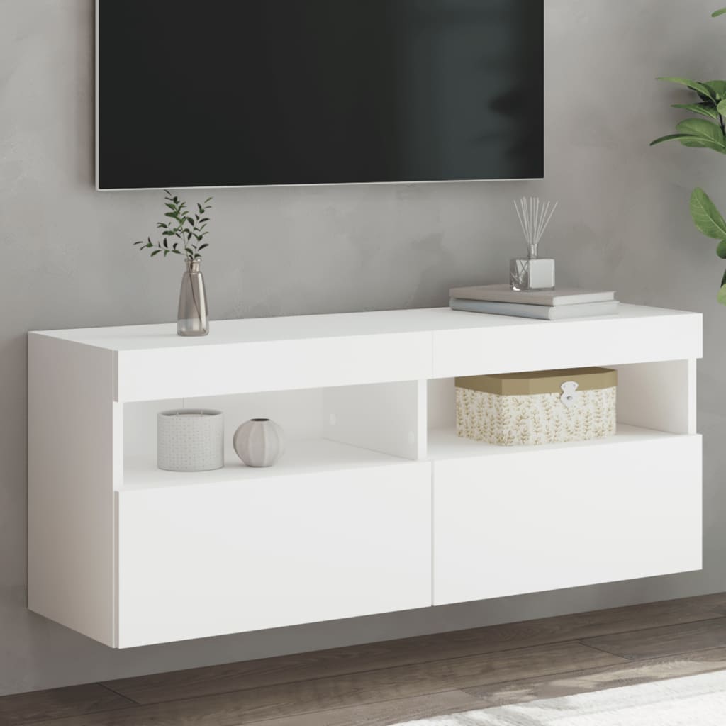 vidaXL væghængt tv-bord med LED-lys 100x30x40 cm hvid