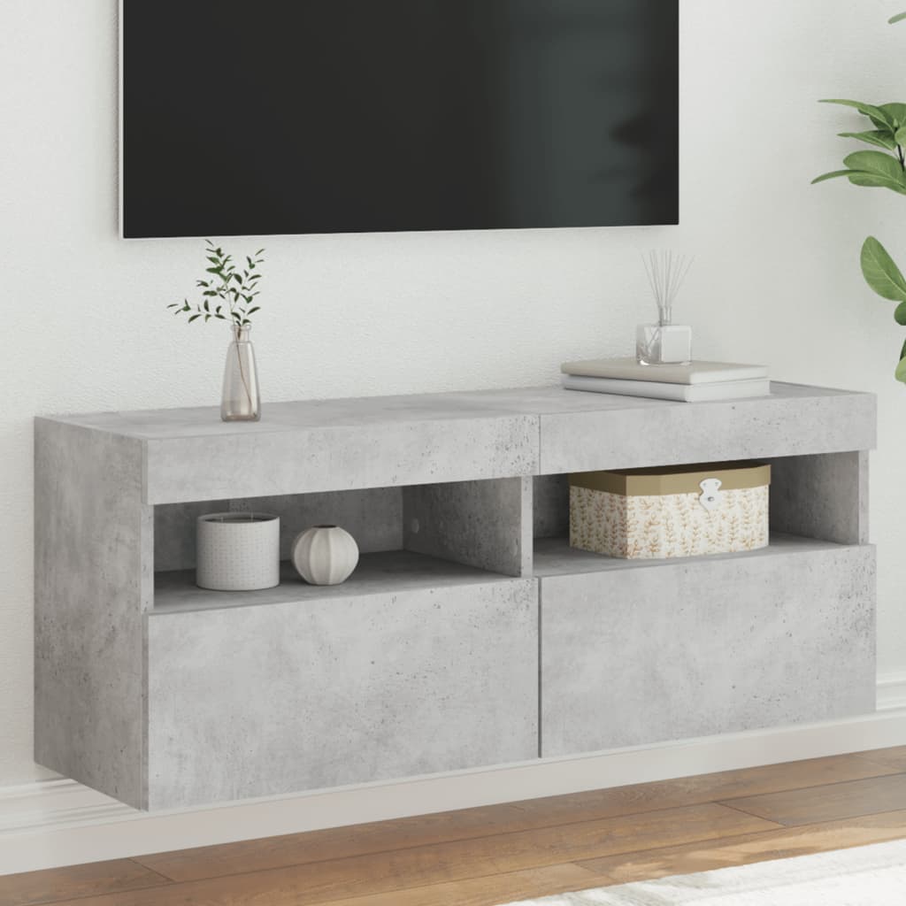 vidaXL væghængt tv-bord med LED-lys 100x30x40 cm betongrå