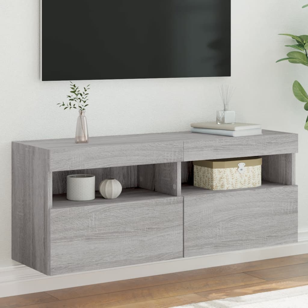 vidaXL væghængt tv-bord med LED-lys 100x30x40 cm grå sonoma-eg