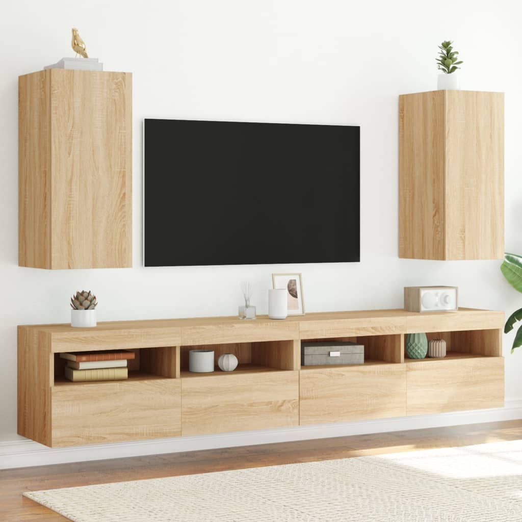 vidaXL Comodă TV de perete cu LED, 2 buc. stejar sonoma, 30,5x35x70 cm