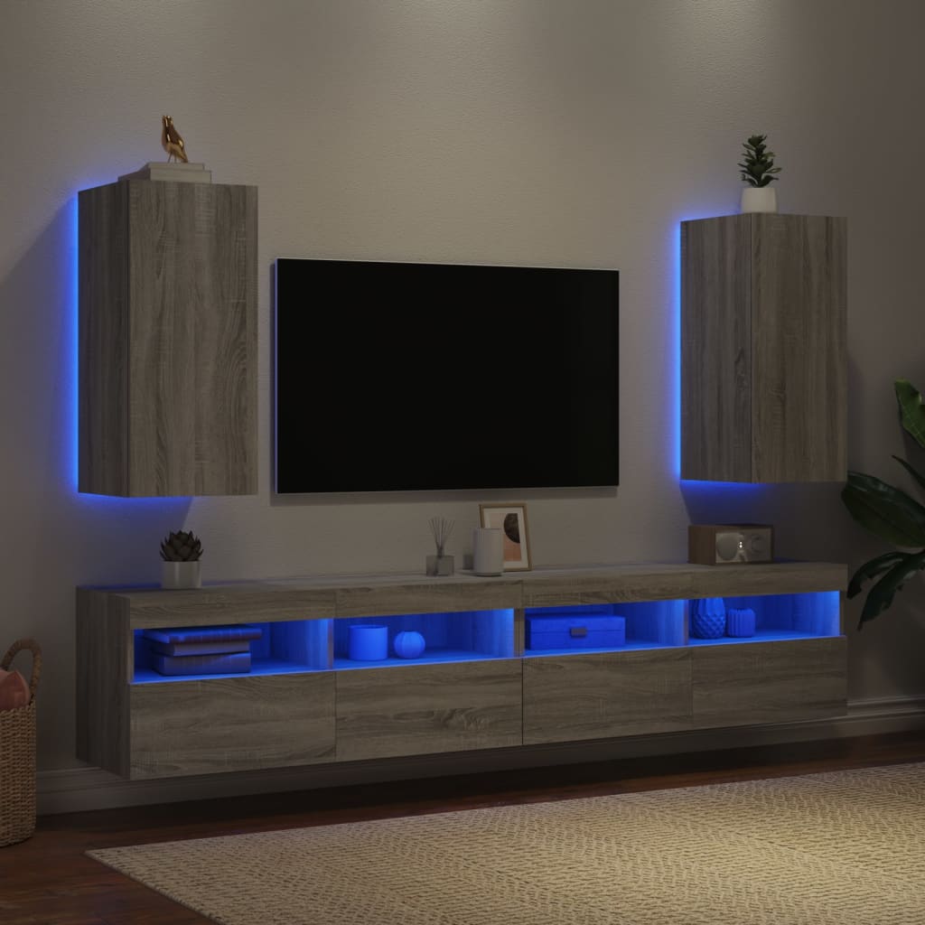 Gossi Comode TV cu lumini LED, 2 buc., gri sonoma, 30,5x35x70 cm