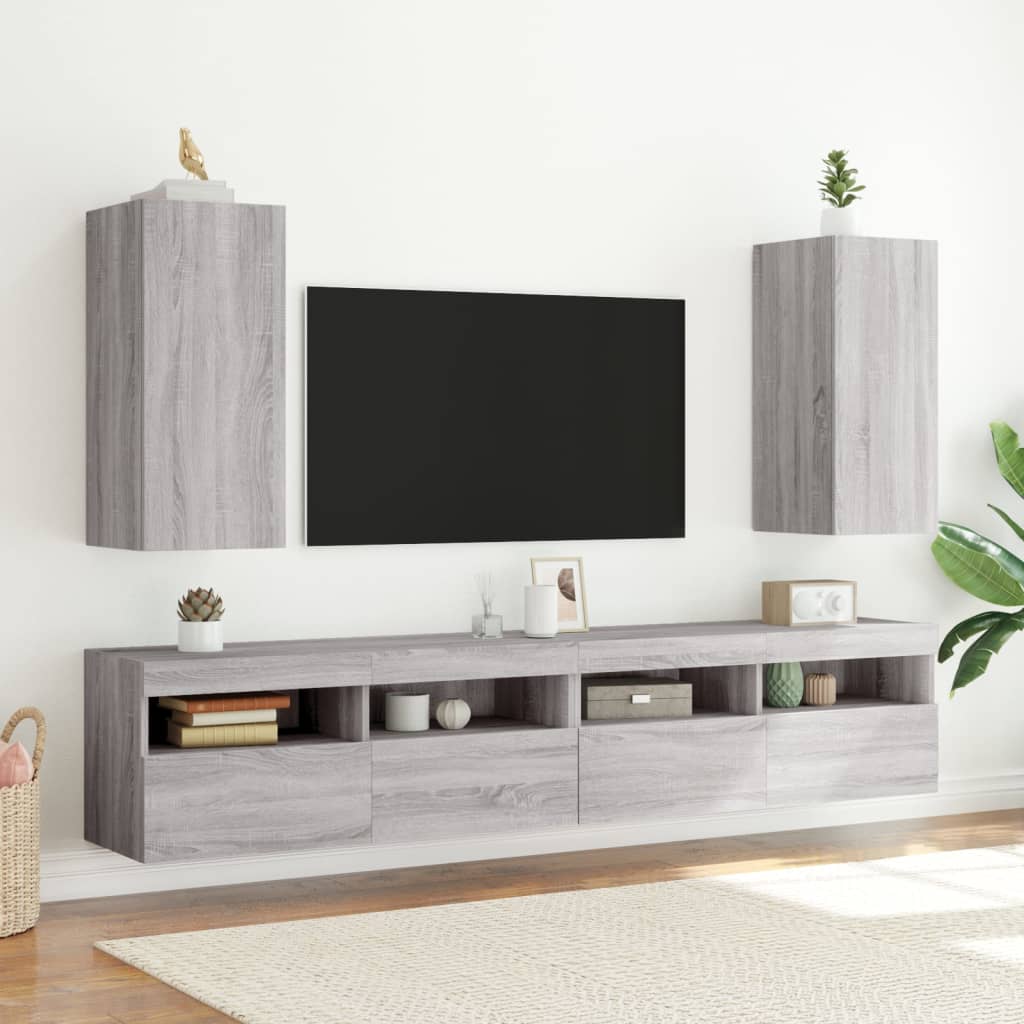 Gossi Comode TV cu lumini LED, 2 buc., gri sonoma, 30,5x35x70 cm