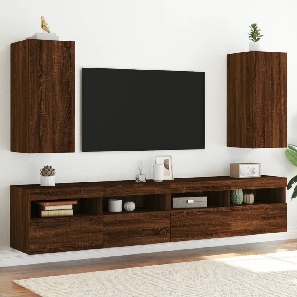 vidaXL Comodă TV de perete cu LED, 2 buc. stejar maro, 30,5x35x70 cm