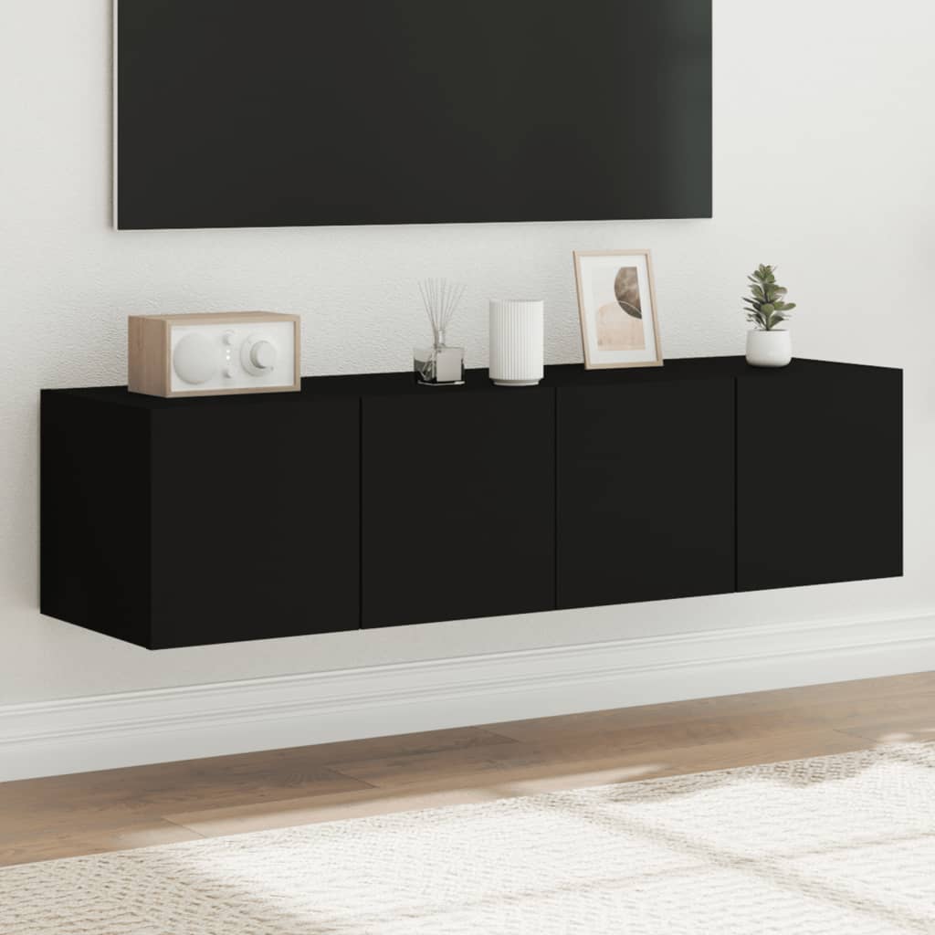 vidaXL Comode TV de perete cu lumini LED, 2 buc., negru, 60x35x31 cm