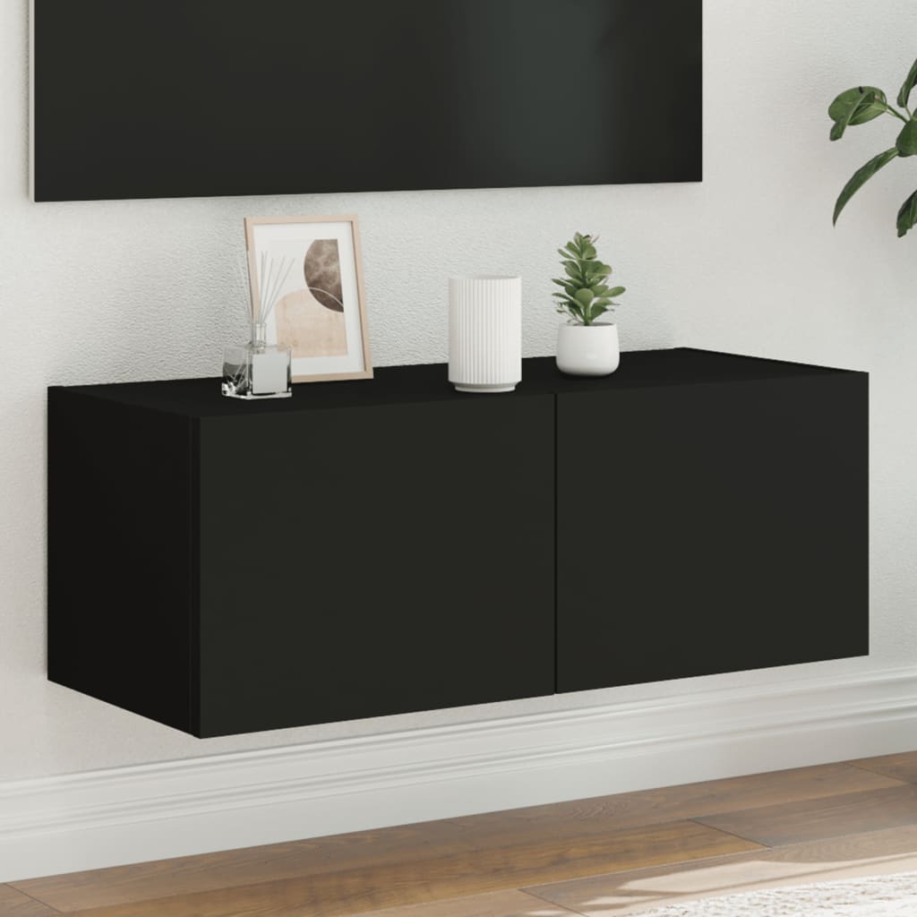 vidaXL væghængt tv-bord med LED-lys 80x35x31 cm sort