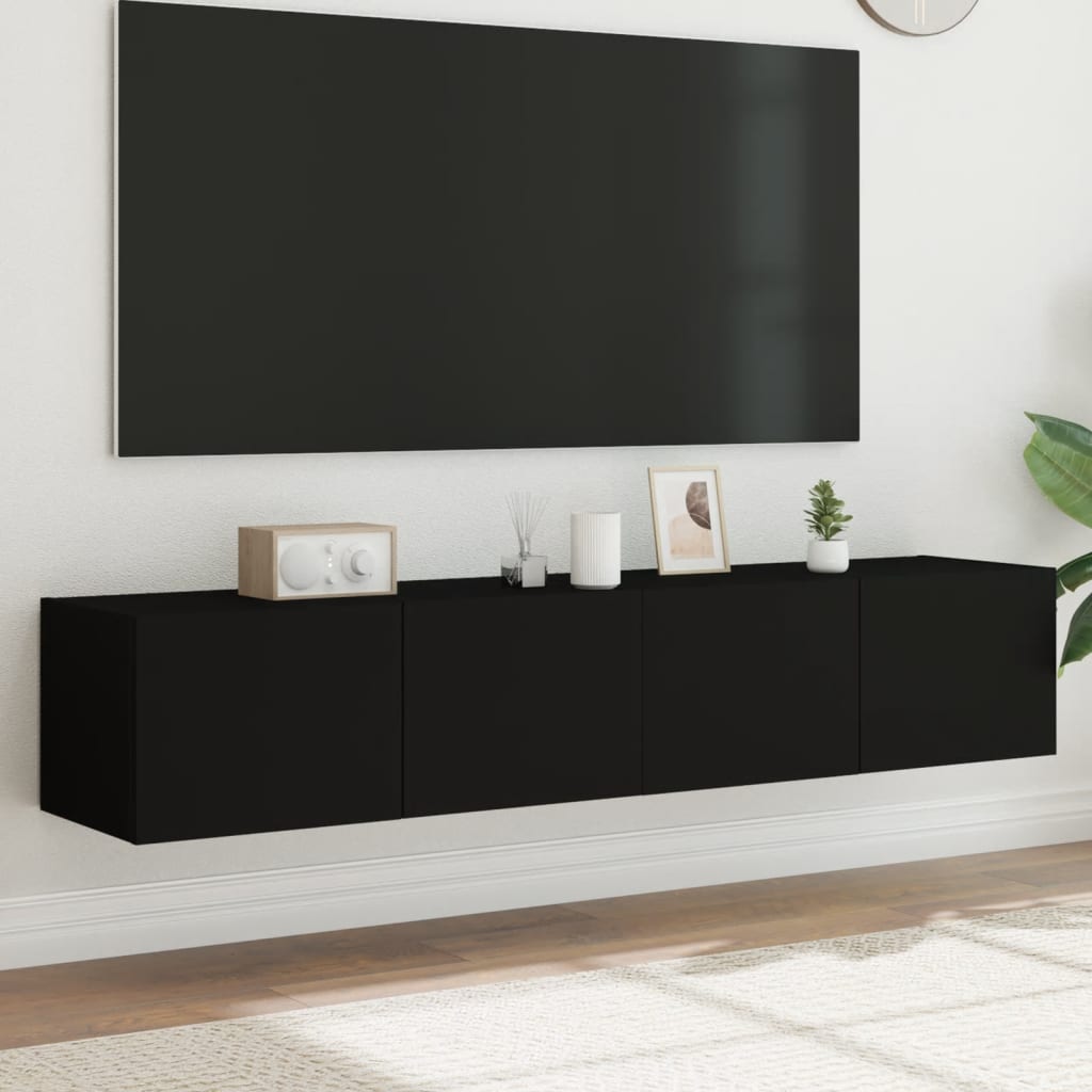 vidaXL Comode TV de perete cu lumini LED, 2 buc., negru, 80x35x31 cm