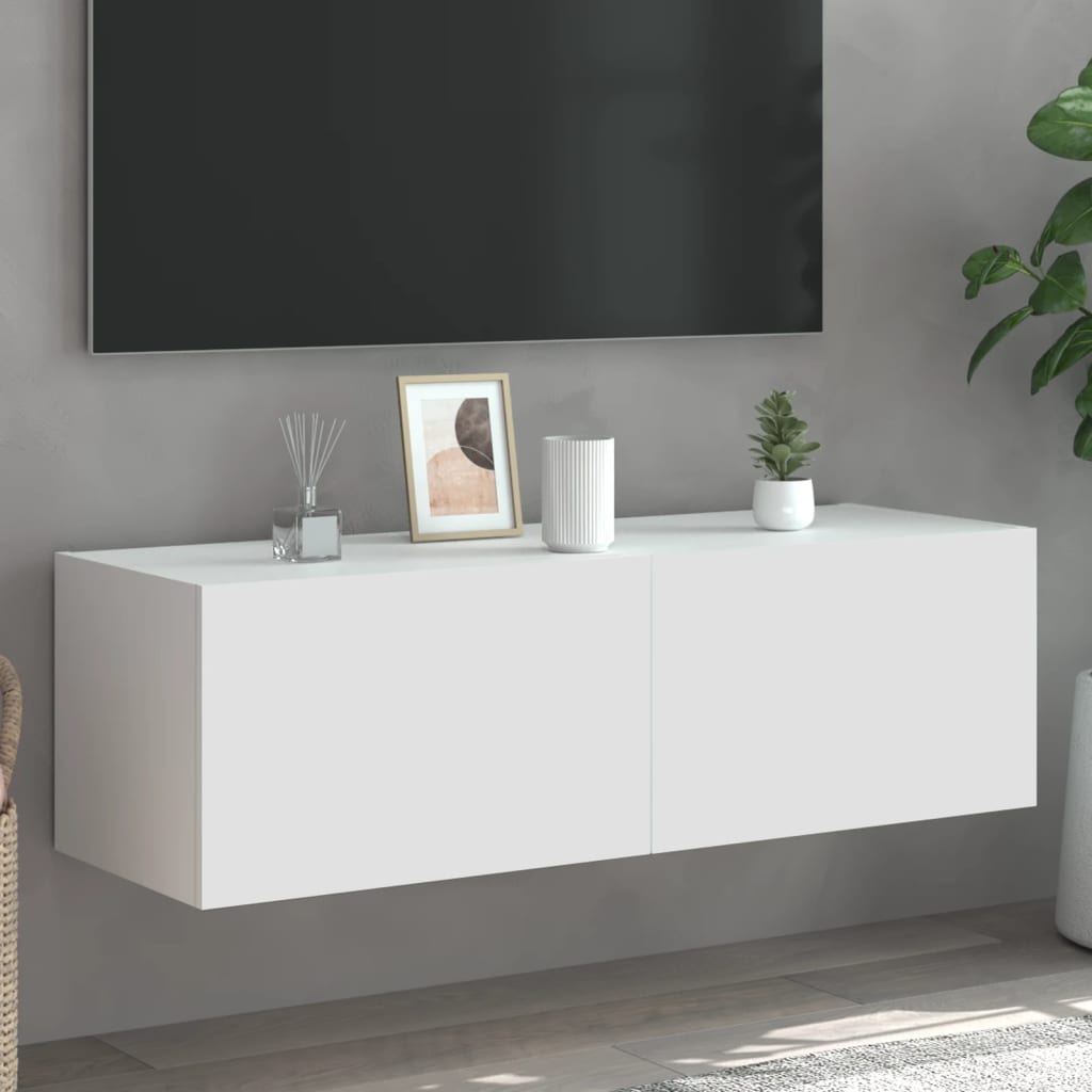 vidaXL væghængt tv-bord med LED-lys 100x35x31 cm hvid