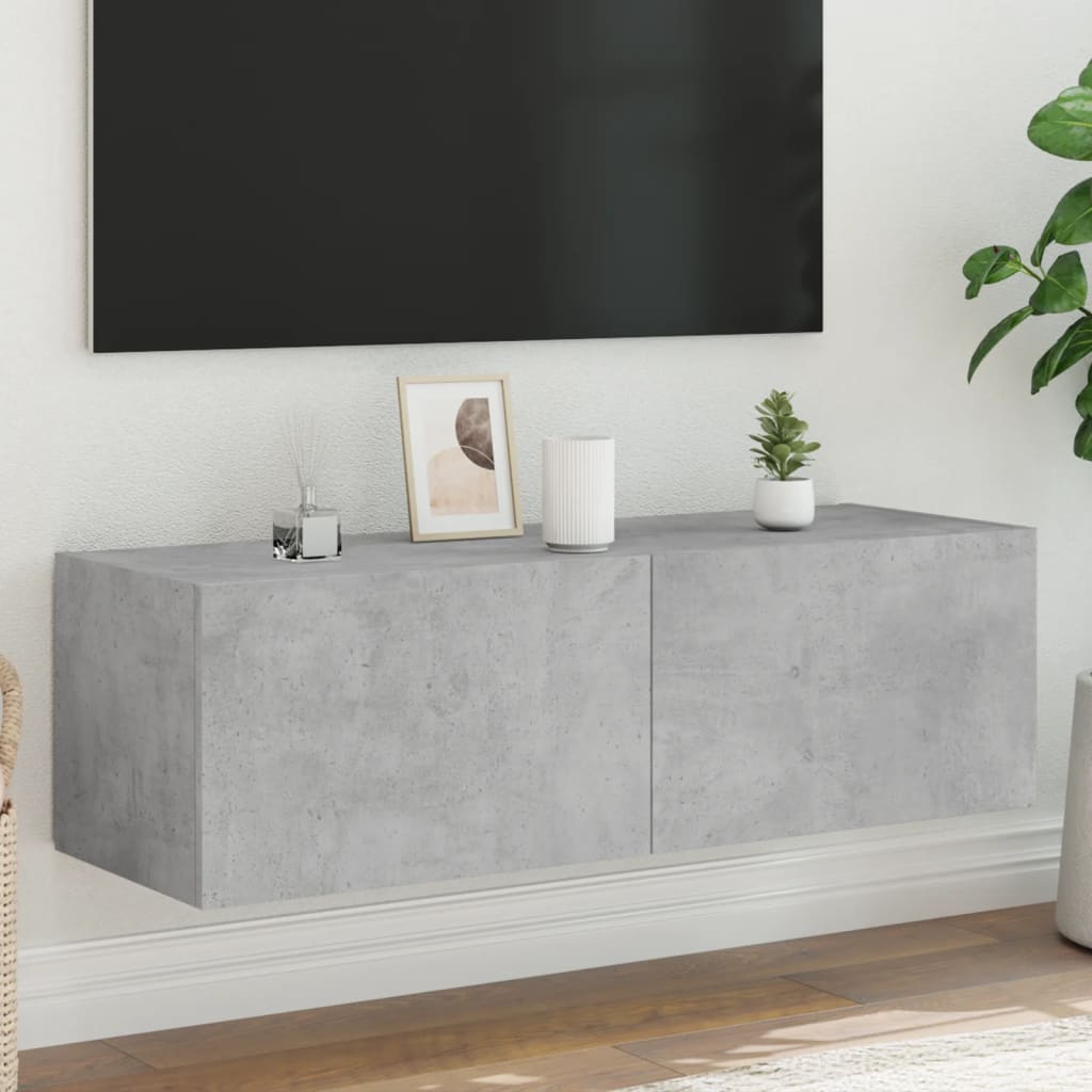 vidaXL væghængt tv-bord med LED-lys 100x35x31 cm betongrå