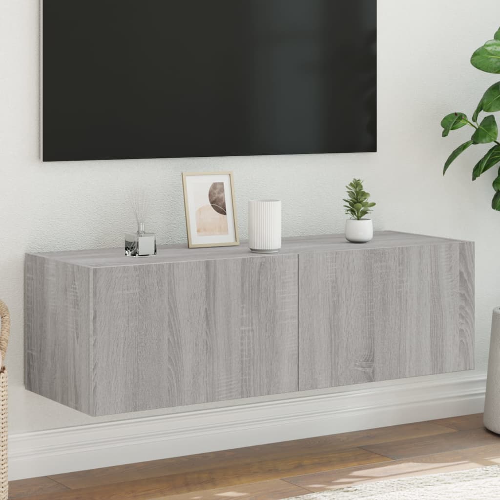 vidaXL væghængt tv-bord m. LED-lys 100x35x31 cm grå sonoma-eg