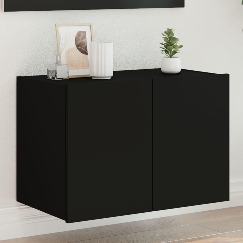 vidaXL væghængt tv-bord med LED-lys 60x35x41 cm sort