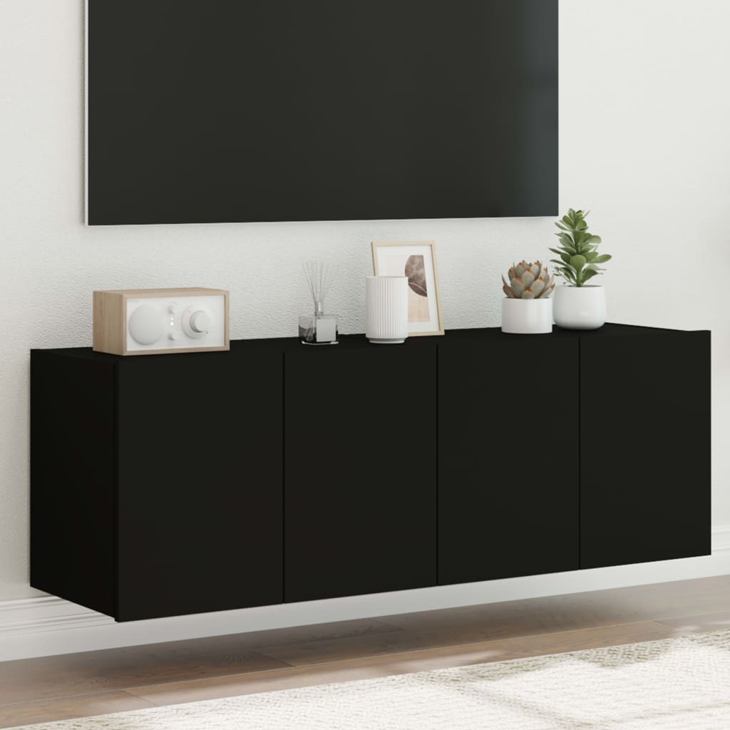 vidaXL Comode TV de perete cu lumini LED, 2 buc., negru, 60x35x41 cm 
