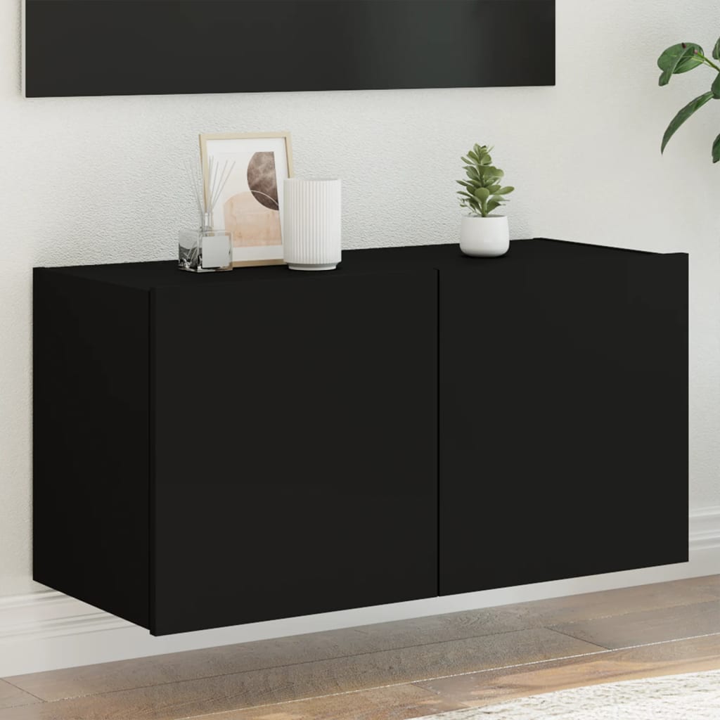 vidaXL væghængt tv-bord med LED-lys 80x35x41 cm sort