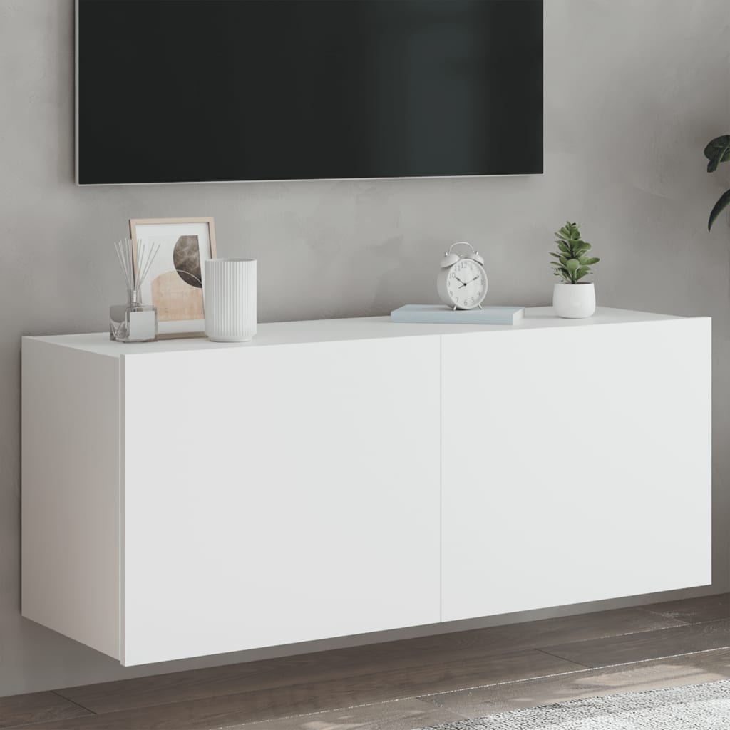 vidaXL væghængt tv-bord med LED-lys 100x35x41 hvid