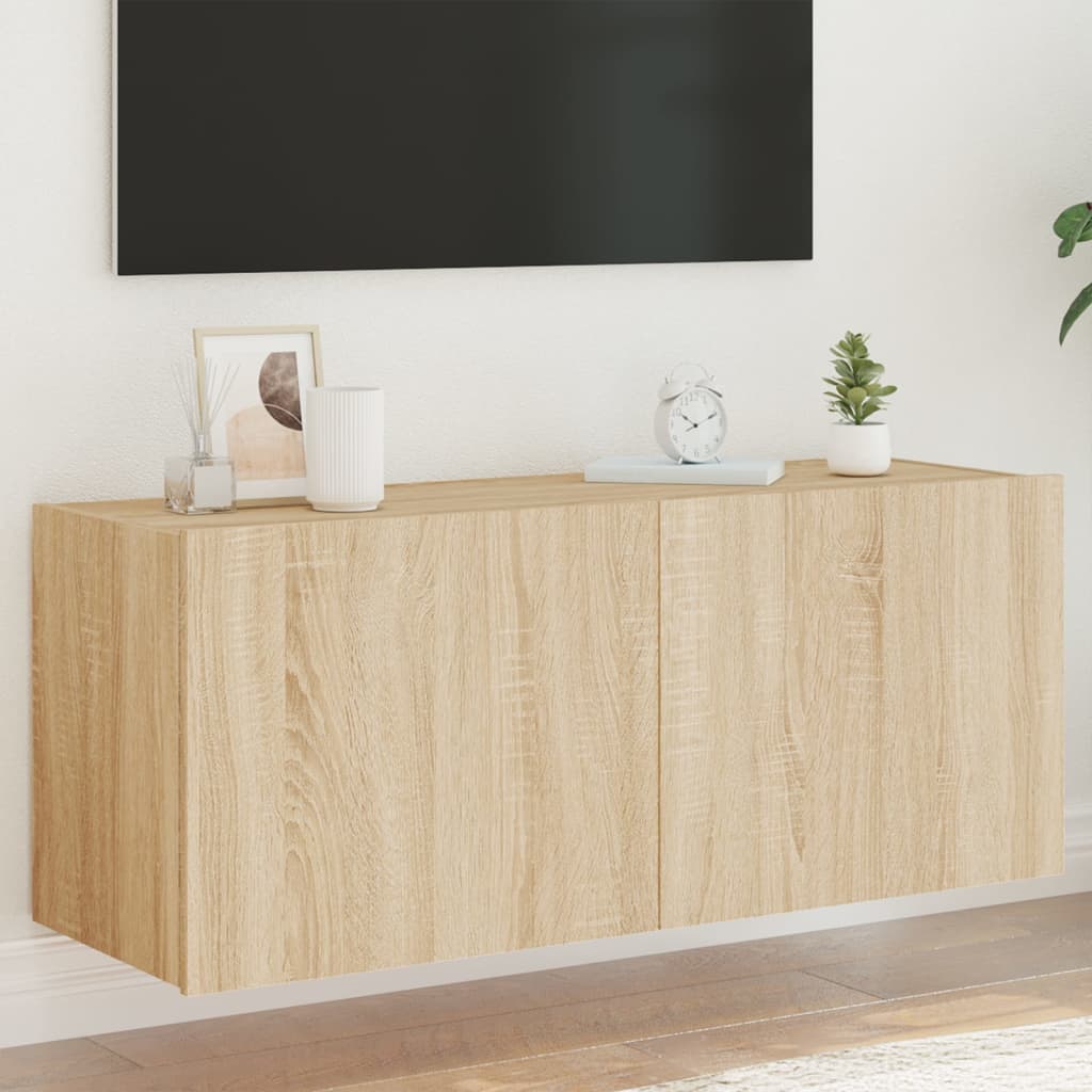 vidaXL væghængt tv-bord med LED-lys 100x35x41 cm sonoma-eg
