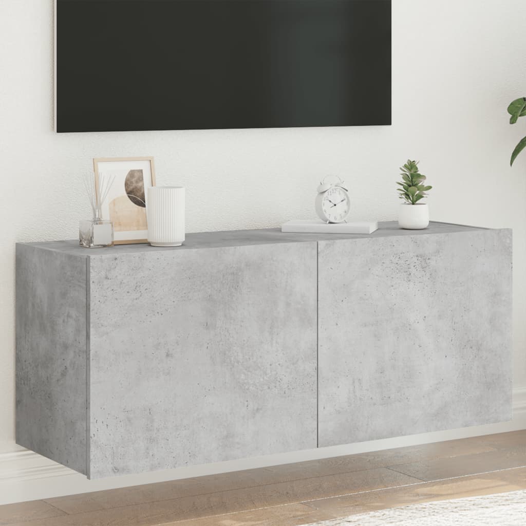 vidaXL væghængt tv-bord med LED-lys 100x35x41 cm betongrå