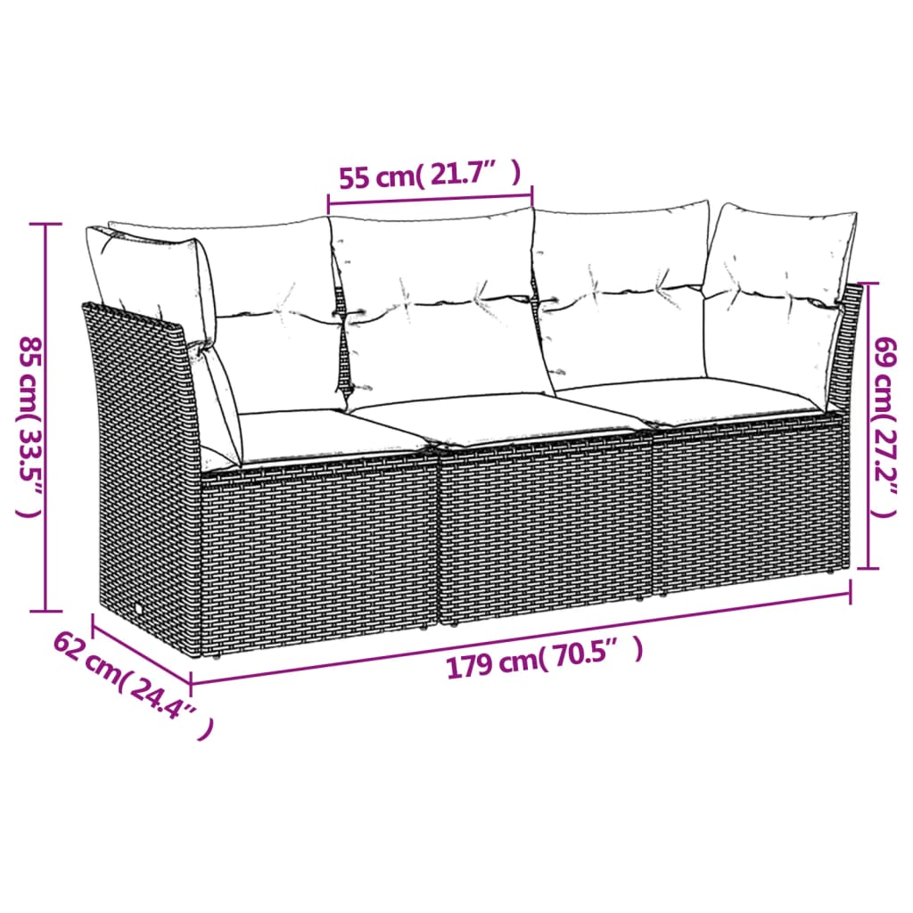 Set mobilier de gradina cu perne vidaXL, 3 piese, poliratan, 23 Kg, negru 2 8721012958067 g en hd 1