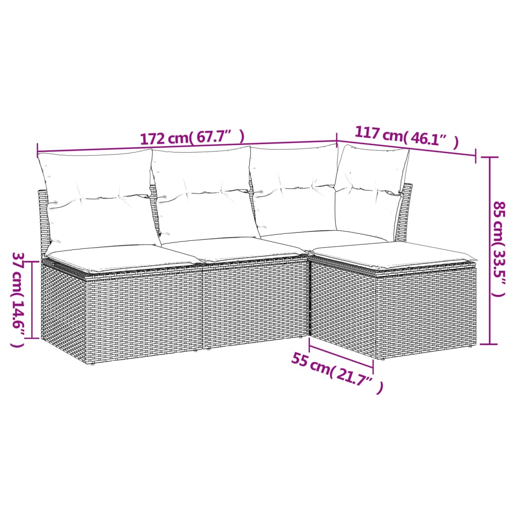 Set canapea de gradina cu perne vidaXL, 4 piese, gri, poliratan, 20.1 Kg 2 8721012961012 g en hd 1