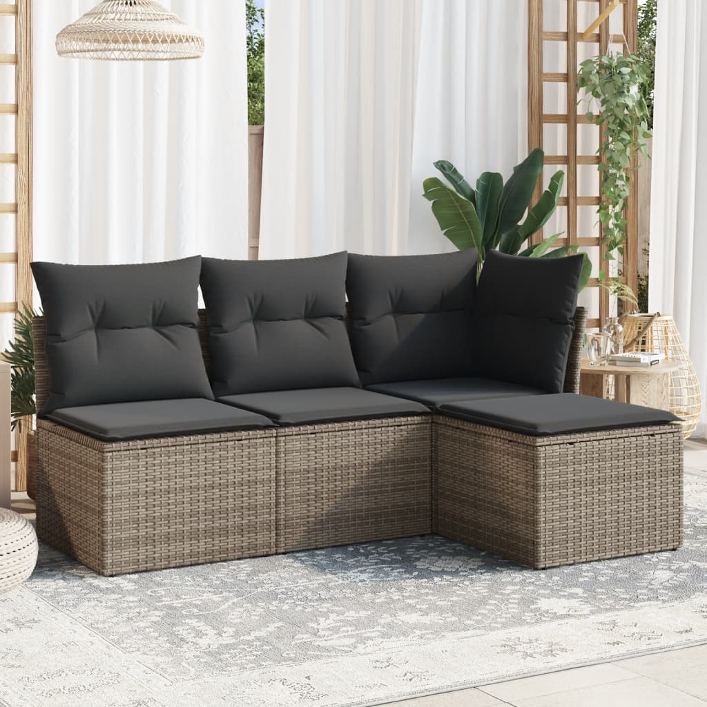 Set canapea de gradina cu perne vidaXL, 4 piese, gri, poliratan, 20.1 Kg 1 8721012961012 m en hd 1