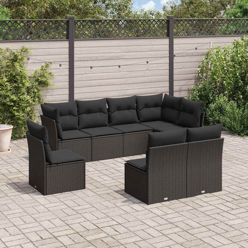 vidaXL 8 pcs conjunto sofás de jardim com almofadões vime PE preto