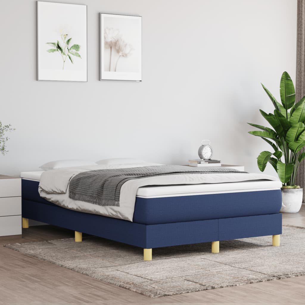 vidaXL Pat box spring cu saltea, albastru, 120x190 cm, material textil vidaXL Pat box spring cu saltea, albastru, 120x190 cm, material textil